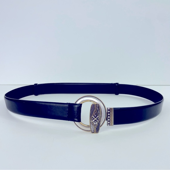 Chico's Accessories - Chico’s Black Leather Two-Tone Decorative Buckle Belt